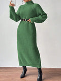 Fongt Women's Sweater Skirt Fashion Jacket High-Necked Long-Sleeved Knitted Skirt Solid-Colored Inside Skirt