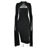 Solid Cape Bodycon Midi Dress-Outfit