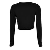 New Casual Basic Women T-shirts Long sleeve Deep V Neck Slim Fit Bandage Pullovers Solid Sexy Club Streetwear Tee
