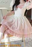 Sleeve Kawaii Lolita Mini Dress Women Pink Bow Princess Sweet Party Cute Dress A-Line Elegant Fairy Dress 2023 Spring