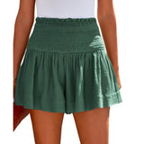 Color High Waist Pleating Casual Cotton