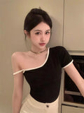 Fongt Hottie Strap Half Sleeve T-Shirt Female 2023 Summer Design Sense Unique Chic Slim Back Short