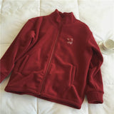 Embroidery Zip Up Fleece Jacket-Outfit
