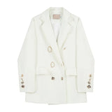 Straight White Blazer For Women Notched Collar Long Sleeve Solid Blazers Female Korean Fashion Clothing Style