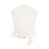Spring Pleated Decorative Blouse Vertical Collar Sleeveless Solid Color Blouse 2267572-Outfit