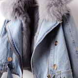 Faux Fur Collar Lining Denim Jacket-Outfit