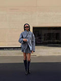 Vintage Brown Woolen Double Breasted Coat Women's V-Neck Thickened Warm Coat-Outfit