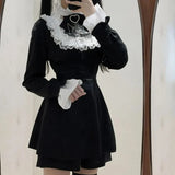 Punk Style Y2k Lolita OP Dress Women Vintage Elegant Ruffle Bow Lace Evening Party Dresses Female High Waist Slim Dress-Outfit