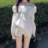 Fongt First Sight, Love The White Flower Breath Collar Shoulder Shirt Niche Gentle And Comfortable Blouse Women Spring Autumn Long-Sleeved Shirt