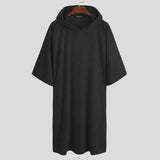 Bathrobes Homewear Hooded Half Sleeve Leisure Towel Robes Comfortable Solid Mens Nightgown Bathrobes Poncho INCERUN S-5XL