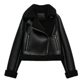 Fongt Women's Dress 2025 New Black Warm Fur Integrated Double-Sided PU Imitation Leather Jacket Jacket