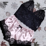 Fongt Hot Selling Lace Pajamas Two-Piece Lace Sling Perspective V-Neck Pajamas Set-Outfit