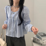 Aesthetic Ribbon Solid Color Striped Blouse-Outfit