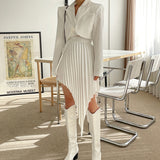 TWOTWINSTYLE Casual White Two Piece Set For Women Notched Long Sleeve Blazer High Waist Irregular Hem Skirt Female Korean