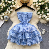 Fongt Sweet Atmosphere Feel Bra Dress Women Summer Three-Dimensional Flowers Small Hot Babes Ponmp Short Skirt