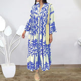 Fongt Large-Size Women's New Temperament Printed Shirt Dress Bohemian Dress