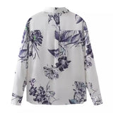 Bowknot Satin Printed Shirt In Spring And Summer-Outfit