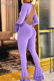 Backless Skim Fit Flare Pants Jumpsuits Women Ruffles Long Sleeve One Piece Rompers 2023 Spring Fall Harajuku Fairy