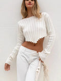 Fongt New Women's Clothing Loose Ribs Long-Sleeved Umbilly Fashion Short Sweater Woman