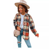 Fongt Net Red Autumn Street Temperament Long-Sleeved Collar Loose Women's Plaid Shirt Long Coat