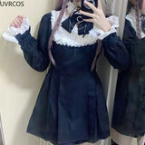 Punk Style Y2k Lolita OP Dress Women Vintage Elegant Ruffle Bow Lace Evening Party Dresses Female High Waist Slim Dress-Outfit