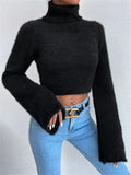 Fongt And Winter New Women's Sweater High-Neck Short-Sleeved Long-Sleeved Solid Anti-Sting Knitted Shirt