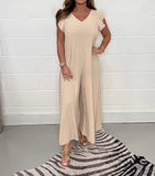 Fongt Summer New Women's Clothing With Lotus Leafy Broad Leg Trousers Solid Casual Jumpsuit Women