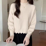 Color Retro Lazy Loose-Set Bottom Knitted Blouse 2024 Spring New Pullover Girl-Outfit