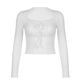Lace Pleated Chest-Shaped Slim Long-Sleeved T-Shirt 2023 New