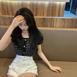 Niche T-Shirt Women's Summer Short Lantern Sleeve Collar Top Design With A Sense Of Minority Retro Plaid