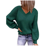 Fongt And Winter New Large Size Loose Sweater V-Neck Pure Color Pullover Sweater Female-Outfit