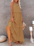 Fongt Summer New Holiday Wind Lotus Leaf Side Long Dress Swing Flowing Beach Dress Woman