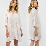 Fongt Cotton Lace Short Smock Loose Bikini Sunscreen Vacation Beach Dress Swimsuit Jacket