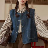 Fongt Denim Vest Vest Vest Women's Spring And Autumn Fashion Fashion New External Folding Shirt Shoulder Clip