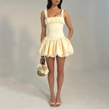 new summer dress Sexy temperament square neck strap stitching backless skirt club dress sleeveless vest Vestidos-Outfit
