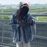 Fongt 2024 New Korean Version Of Denim Jacket Women's Loose Ins Versatile Medium Long Long Sleeve Student Jacket-Outfit