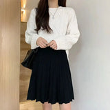 Knitted Pleated Long Mini Skirt-Outfit