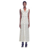 Fongt Knitted Dress Hollow Stripe V-Neck Sleeveless Temperament Elegant Summer Skirt