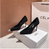 Fongt With Skirt Single Shoes Black Pointed High Heels Female Fine Heel 2024 Summer Season New Temperament