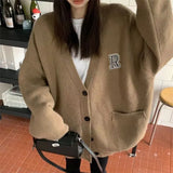Fongt Wind Oversize Increase Thick Knit Letter Embroidered Sweater Coat Female Loose Autumn Winter Women's Clothing-Outfit