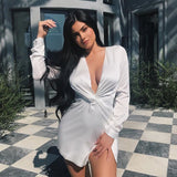 Fongt Trend V-Neck Wrinkled Fork Sexy Long-Sleeved