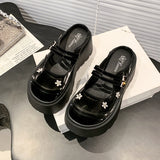 Fongt New Sweet Cool Thick Soles To Height Mary Treasure Shoes Small Man Double Tied With Water Drill Half Slippers Women Can Wear Skirt