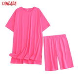 2021 Summer Women's Set 95% Cotton Suit Oversized Sets Long T-shirt Legging Shorts Suits High Quality