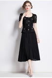 Fongt Small Scent Dress Female High-End Exquisite Temperament Lace Spliced 100 Folded Long Dress Dress Dress Dress