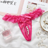 Women Pearl Crotch Open Lace Thong Slim Transparent Lingerie G-String Solid Color Girl Temptation Massage Underwear Panties 515