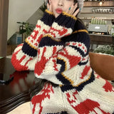 Reindeer Zipper Collar Printed Knitted Cardigan-Outfit
