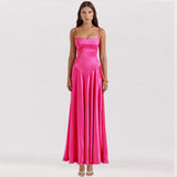 Spaghetti Strap Satin Maxi Prom Dresses Black Sexy Sequin Lace Up Celebrity Evening Party Dresses Elegant Women 2023-Outfit