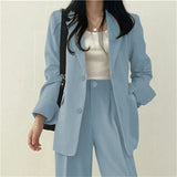 Fongt And Autumn New Blazer Female British Wind Casual Versatile Blue Small Medium Long Suit Female-Outfit