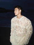 Fongt And Lonely Wind Hollow Knitted Shirt Male Sense Perspective Loose Long-Sleeved Net Eyes Twilight Twilight Tearing Up Fashion Clothes