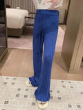 Knitted Pants Straight High Waist Women's Flared Pants Klein Blue LOOSE Thicken High Strecth Slim Side of Fungus